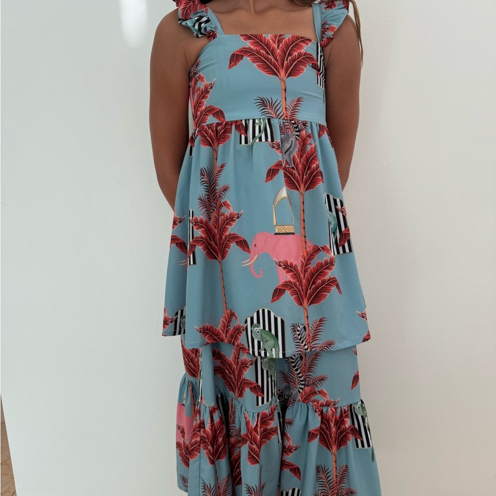 Girls flutter sleeve long dress with gorgeous print